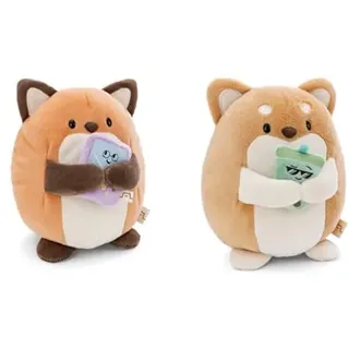 NICI 2-er Bundle mymochi Kuscheltier Fuchs Geeks mit Video Spiel 16cm & Hund Hiro mit Bubble Tea 16cm