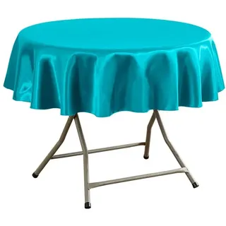 Highdi Tischdecke Satin Glatter Stoff, Rund Tischdecke Abwaschbar Outdoor für Party Hochzeiten Hotels Bankette und Feiertage Dekoration (Türkis,150cm passt 110cm)