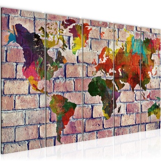 Runa Art Bild Weltkarte Wandbilder auf Vlies Leinwand 5 Teilig Wanddekoration Büro Wohnzimmer 106956c