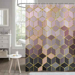 Hnmdmyi Duschvorhang Marmor Optik 200x180, Rosa Grau Ombre Duschvorhänge Gitter Geometrisch Glitzer Abstrakt Modern Luxus Kunst Badewanne Vorhang Wasserdicht Polyester Stoff Waschbar Badevorhang