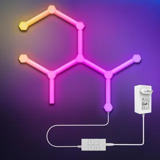 Aogled Wandleuchten Hexagon LED Lichtleiste Smart Wi-Fi RGB Light Panels mit DIY Dekoration, Audio-Synchronisation, Atmosphärenerkennung, Jederzeit steuerbar Wohnzimmer, E-Sport-Raum, 9+9 LED-Panels