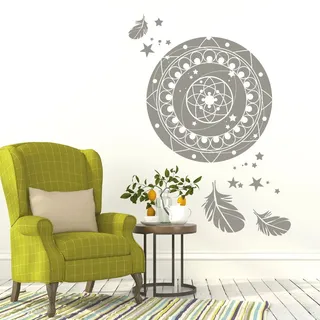 Wandtattoo Loft Wandaufkleber Traumfänger Kreis Federn/Wandsticker/Dekoration in 54 Farben / 2 Größen zur Auswahl/gold / 55 cm hoch x 75 cm breit