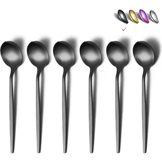 HOMQUEN Mattschwarze Teelöffel, 6 Stück, 6,6 Zoll Löffel, Besteck, Kleine Edelstahllöffel, Teelöffel Für Zuhause, Küche Oder Restaurant, Spülmaschinenfest (Matte Black-6,6 Zoll)