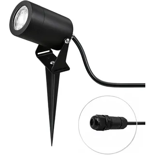 JNR Edelstahl LED Gartenbeleuchtung mit Strom und Erdspieß, Schwarz | IP65 Wasserdicht Gartenlampen für Draußen Strom mit 2M Kabel Kein Stecker, Gartenleuchten 5W GU10 3000K Warmweiß Glühbirne