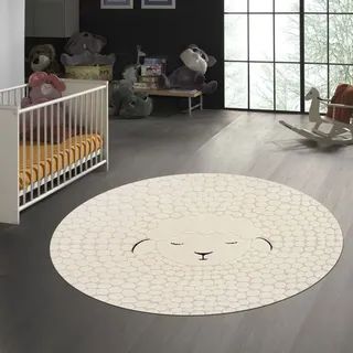 Kinderzimmer Spielzimmer Teppich mit Schaf Abbild Allergiker-geeignet | Creme Größe - 160 cm Rund - Creme