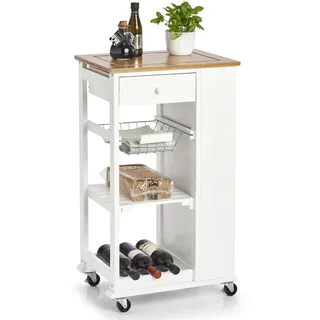 Zeller Küchenrollwagen Bambus/MDF/Metall 50 cm x 37 cm x 86,5 cm Weiß
