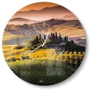 DEQORI Wanduhr 'Toskana Panorama' (Glas Glasuhr modern Wand Uhr Design Küchenuhr) grün 50 cm x 50 cm