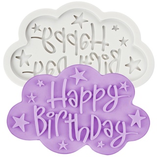 QDMOLDS Happy Birthday Silikonformen für Geburtstag, Alphabet, Fondant, Buchstaben, Schokolade, Kuchendekoration, Cupcake-Topper, Süßigkeiten, Zucker, Handwerk, Gummipaste, Polymerton