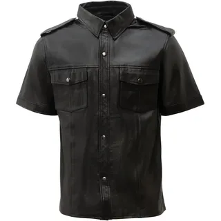 Langarmhemd RICANO "Lederhemd Lederhemd Langarm", Herren, Gr. 4XL, N-Gr, schwarz, Obermaterial: 100% Lammnappaleder LANA., schmal, Rundhals, Hemden, Handgefertigt aus echtem Leder