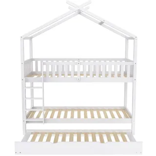 XDOVET Etagenbett mit drei Betten 90 x 200 cm Kiefer massiv weiß