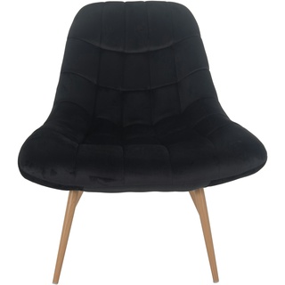 SalesFever Loungesessel mit XXL-Sitzfläche | Bezug Stoff in Samt-Optik | Gestell Metall in Holzoptik | üppige Steppung | B 76 x T 87 x H 86cm|schwarz