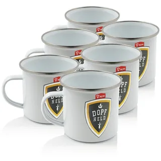 BBQ-Toro Geschirr-Set Emaille Tasse "Dopfheld" (6 Stück), 350 ml, Camping Emaille, 6 Personen, Stahl, Edelstahl weiß