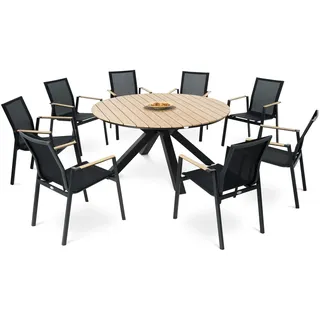 di volio Gartenmöbel OZZANO, runder Gartentisch mit Stühlen - Set, Essgruppe für 6-8 Personen, robust & wetterfest, aus hochwertigen Materialien (8+1)