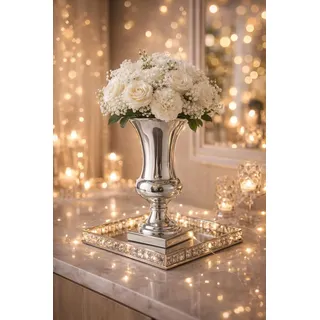 30 cm Blumentopf Vase Deko Hochzeitsdeko Übertopf Blumenvase Amphore Pflanzgefäß Pflanztopf Hochzeitstischdeko Keramik Vase Tischvase Silber Amphorenvase Trompetenvase Deko Vase Hochzeitsdekoration