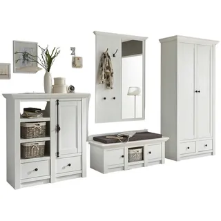 Furn.Design Garderobe, Weiß, Holzwerkstoff, Glas, Metall, Nachbildung, Uni, 8 Fächer, 4 Schubladen, 354x206x45 cm, Garderobe, Garderoben-Set & Garderoben-Serien, Garderoben-Sets