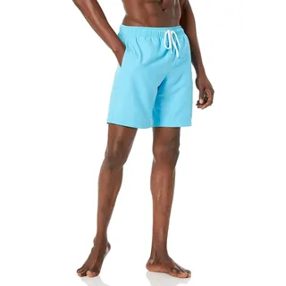 Amazon Essentials Herren Badeshorts Lang - Badehose Herren 23cm mit Netzfutter, Taschen und Kordelzugverschluss, Aquablau, S