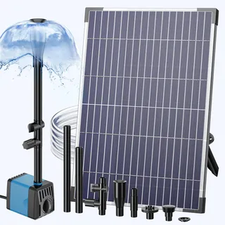 Biling 12W 605l/h Solar Springbrunnen für Außen Teiche bis 1200L ohne Akku | Solarbrunnen für Draussen mit 4 Düsen, Leise Teichpumpe Solar mit Filter für DIY Gartenteich Wasserspiel Fontäne Fischteich