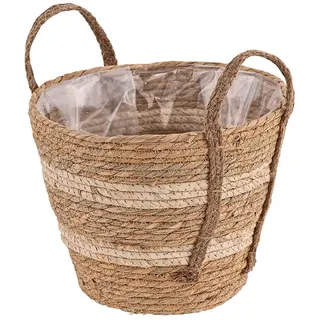 DEMA Pflanzkorb Seasons, Natur Seegras Pflanzgefäß, Blumenkorb, 30 cm, Folie, Tragegriffe
