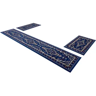 OTTO home Bettumrandung OTTO HOME "Oriental, Made in Belgium" Gr. 14, blau (hellblau), H:7mm, Obermaterial: 100% Polypropylen, Bettumrandungen, Läufer-Set, Kurzflor, Orient-Optik, mit Bordüre, pflegeleicht, elegant
