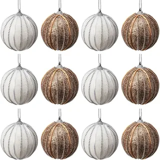 Christbaumkugeln - 12er Set - Bruchsicher - Styropor - Weihnachtskugeln Weiß und Champagner - Bunt