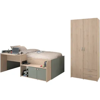 Parisot Jugendzimmer-Set "Jade 11", beige (natur), ohne Matratze, B/H: 90cm x 200cm, Schlafzimmermöbel-Sets, Mit Schreibtischplatte und Kommode