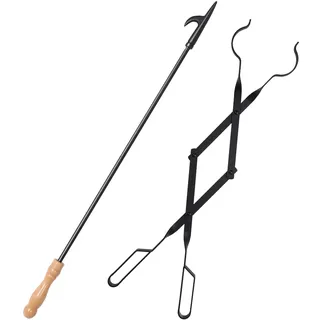 Uten Kaminbesteck-Set, Kaminzange 81 cm, Kaminzange und Schürhaken Kaminzubehör für Holzöfen, Lagerfeuer und Camping Schwarz