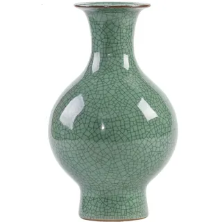 Chinesische Keramikkunst, handgefertigt, antike Eisriss-Glasur, große Porzellan-Blumenvase für Heimdekoration Grün02