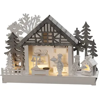 Konstsmide LED Holzsilhouette Haus und Bäckerei 30 x 7 x 21 cm Warmweiß