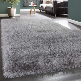 Paco Home Moderner Wohnzimmer Shaggy Hochflor Teppich Soft Garn In Uni Hellgrau Grau, Grösse:120x170 cm
