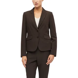 Blusenblazer S.OLIVER BLACK LABEL, Damen, Gr. 34, braun (chocolate), Web, Obermaterial: 81% Polyester, 16% Viskose, 3% Elasthan. Futter: 100% Polyester, unifarben, normal hüftbedeckend, V-Ausschnitt, abgesteppte Kante, Blazer Blusenblazer, mit Reverskragen und 2-Knopf-Verschluss