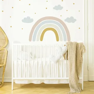 Mica-Mica Regenbogen Wandtattoo fürs Kinderzimmer, Wanddeko, Wandsticker (Altrosa Senf, Large)