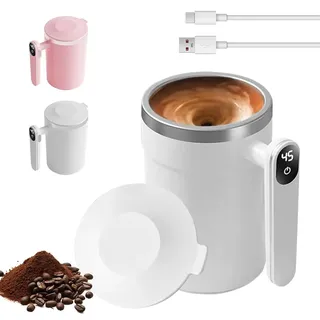 Hojalis Selbstrührende Tasse, 400ml Automatischer Magnetischer Rührbecher, Selbstrührende Kaffeetasse mit Temperaturanzeige, Wiederaufladbarer Selbst Rührende Kaffeetasse für Milch Tee Kaffee