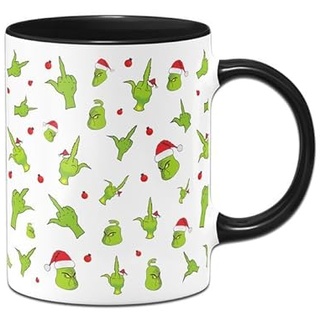 Tassenbrennerei Grinch Tasse - Rundherumdruck - Weihnachtstasse lustig - Kaffeetasse als Deko zu Weihnachten (Schwarz)
