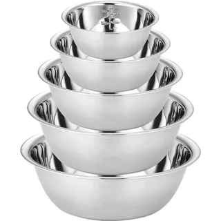 LDXDRU 5-teiliges Edelstahl Schüssel Set, Salatschüssel in 5 Größen, Rührschüsse, Edelstahl Schale küchenschüssel, Stapelbar Metallschüssel Servierschüssel 0.6 L/ 0.9 L/ 1.6 L/ 2 L/2.6L