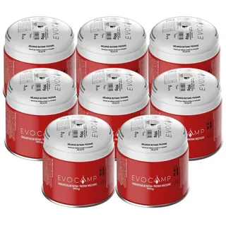 EVOCAMP Gaskartusche Propan Butan 190g Stechgaskartusche Typ 200 EN 417, Zubehör für Campingkocher, Gaskocher, Bunsenbrenner, Lötbrenner, Gasgrill, Gaslampe, 8 St., Einweg, 190 g, Typ-200, EN 417, Sicherheitsventil rot
