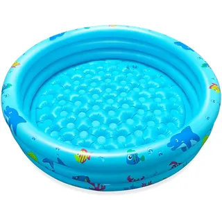 Jiosdo Planschbecken, Ø110x27cm Aufblasbares Kinderpool Babypool Kinderplanschbecken Rund Schwimmbecken Familie Pool Aufblasbare Badewanne, Blau