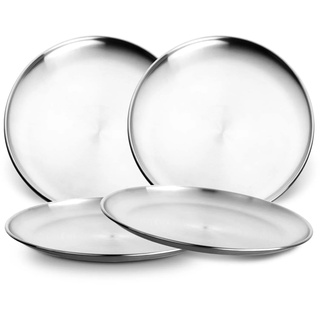 Buyer Star Edelstahl Teller Metall Teller 23cm Camping Servieren Salatteller Kid Geschirr Set für 4 Silber-