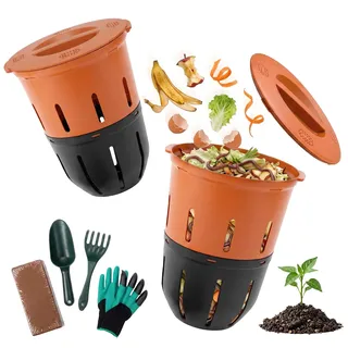 Silavo Wurmkomposter 12.5L, Komposter zum Eingraben (2er-Pack) | Wurmkiste für Küchenabfälle mit Zubehör, Beetkomposter mit Belüftungslöchern und Deckel, für Garten, Hochbeet und Hof