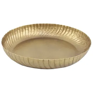Casa Moro Dekotablett Orientalisches Gold Tablett Loubna rund Metall (massiv Aluminium mit Hammerschlag & Wellen-Rand, Boho Chic Teetablett, Designer Serviertablett), Ramadan Servierplatte goldfarben Ø 41 cm