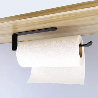 Schwarz KüChenrollenhalter Ohne Bohren Kuchenroller Halter,Papierrollenhalter aus Aluminium Schwarz, Küchenrollenspender Küchenrollen Halter Aufbewahrung Organisator(31.5CM), Kitchen Roll Holder, L