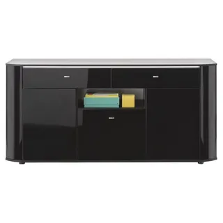 Sideboard ODESSA, Schwarz Hochglanz, Schwarz matt, 3 Türen, 2 Schubladen, inkl. LED-Beleuchtung, B 180 x H 86 x T 38 cm schwarz