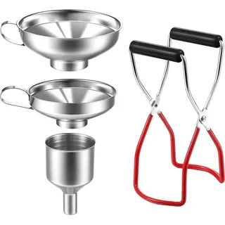 Edelstahl-trichterset, 4-teiliges Set, Marmeladentrichter, Fülltrichterset Mit Griffen, Einmachclips, Edelstahltrichter Zum Umfüllen Von Gewürzen, Flüssigkeiten, Pulvern, Bohnen, Marmeladen.