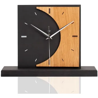 Kreative Feder Standuhr „Brown Moon“ aus Holz – Schwarze Tisch-Uhr ohne Ticken (Brown Moon, leises Funkuhrwerk)