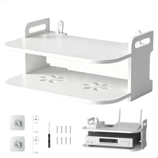 runyuanshuo Router Schrank, Router Wandhalterung, Wandregal Weiß Schweberegal Ohne Bohren mit Belüftung Wasserdichtes Regalbrett Weiß als Stabile Routers Box für Die Wand