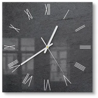 DEQORI Wanduhr 'Schiefertafel Stein-Optik' (Glas Glasuhr modern Wand Uhr Design Küchenuhr) grau|schwarz 30 cm x 30 cm