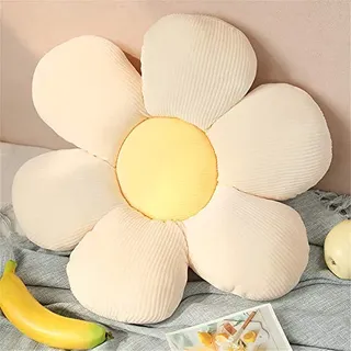 Morbuy Stuhlkissen Blumen Form Sitzkissen, Plüsch Tatami Stuhl Kissen, Weiche, Komfortable Verdickte Sitzkissen Kissen Bodenmatte Kinderzimmer Dekor (50x50cm(19.6x19.6inch),Weiß & Gelb)