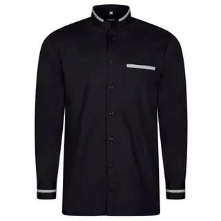 Huber Hemden Langarmhemd HU-0561 Stehkragen, Regular Fit - gerader Schnitt, Made in EU! grau|schwarz L (41-42)