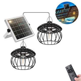 Doppelköpfige Solar-pendelleuchte Mit Fernbedienung, Dimmbar, Wasserdicht, Geeignet Für Gartenpavillons Und Gärten (warmes Licht).