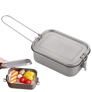 Metall-Lunchbox-Behälter, Titan-Camping-Lunchbox | Lunchbox-Box für Herren und Damen,Koch-Lebensmittelbox mit luftdichtem Deckel, verschließbare Metallbox mit faltbarem Griff zum Erhitzen im Feuer, Ca