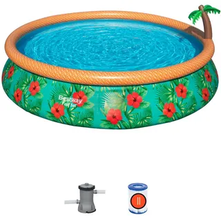 BESTWAY Fast Set Aufstellpool ⌀ 457 x 84 cm Paradise Palms inkl. Filterpumpe + Wassersprinkler